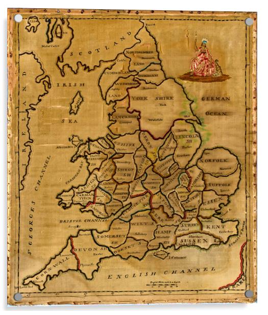 Antique English counties Map Acrylic by Steve Painter