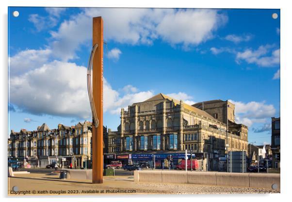 Morecambe Sculpture and Alhambra Theatre Acrylic by Keith Douglas