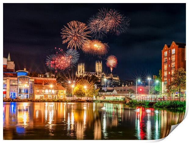 Fireworks over Lincoln Cathedral  Print by Andrew Scott
