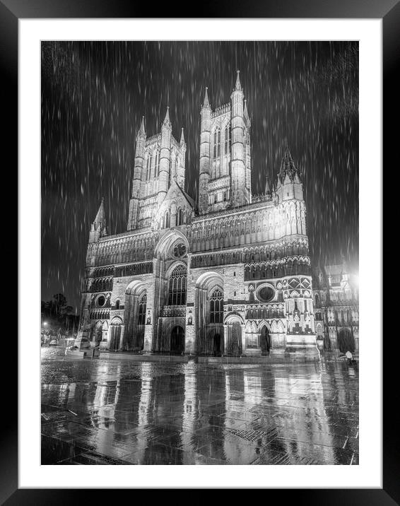 Lincoln Cathedral in the downpour Framed Mounted Print by Andrew Scott