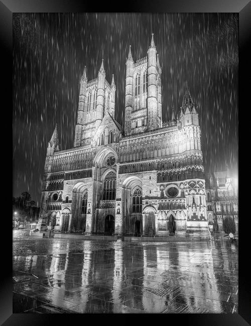 Lincoln Cathedral in the downpour Framed Print by Andrew Scott