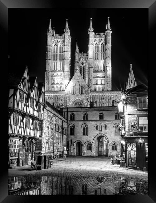 Lincoln Cathedral at night - black and white Framed Print by Andrew Scott