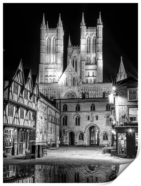 Lincoln Cathedral at night - black and white Print by Andrew Scott
