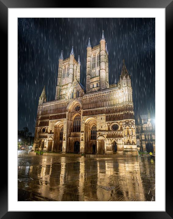Lincoln Cathedral and torrential rain Framed Mounted Print by Andrew Scott