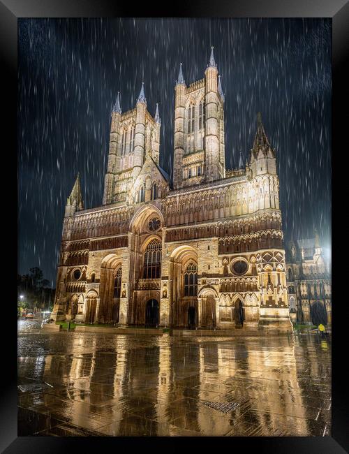 Lincoln Cathedral and torrential rain Framed Print by Andrew Scott