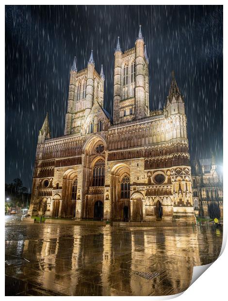 Lincoln Cathedral and torrential rain Print by Andrew Scott
