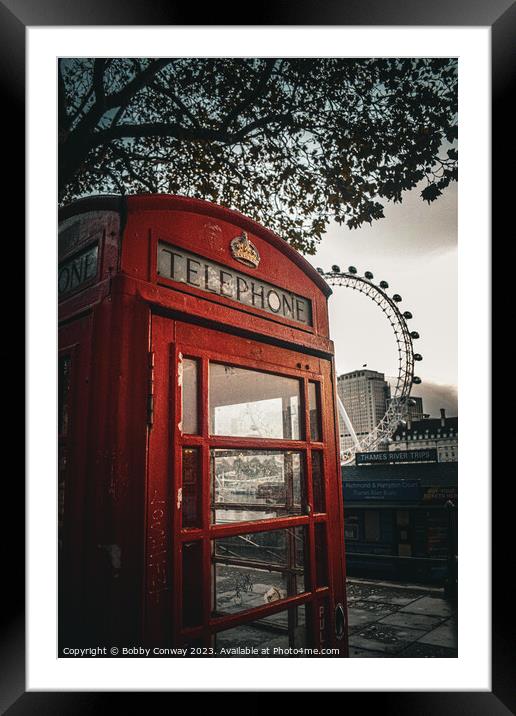 Iconic Telephone box and London eye Framed Mounted Print by Bobby Conway