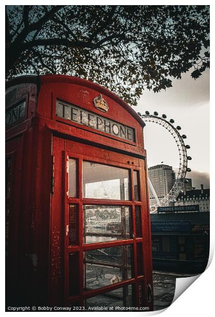 Iconic Telephone box and London eye Print by Bobby Conway