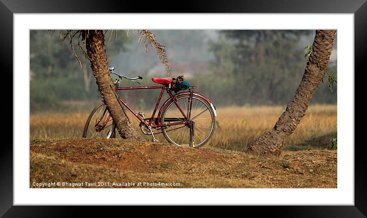 Bicycle in RED Framed Mounted Print by Bhagwat Tavri