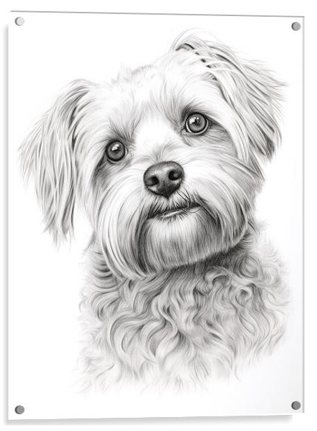 Dandie Dinmont Terrier Pencil Drawing Acrylic by K9 Art
