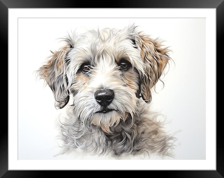 Dandie Dinmont Terrier Pencil Drawing Framed Mounted Print by K9 Art