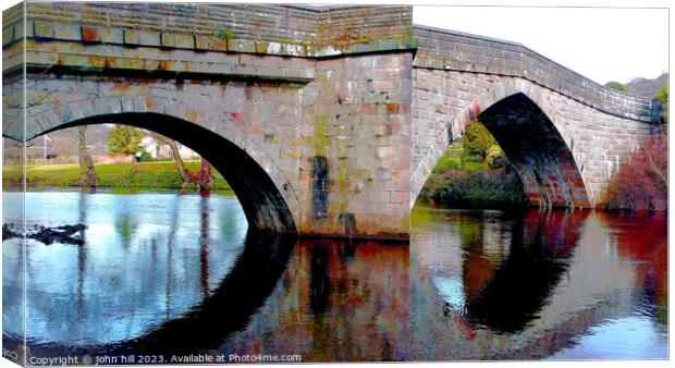Bridge reflections, Froggatt, Derbyshire, UK. Canvas Print by john hill