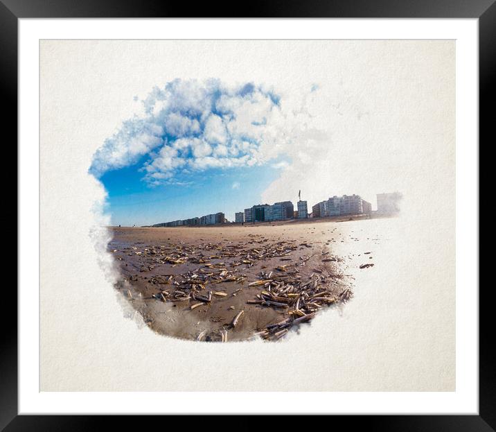 group of jackknifes on the beach in watercolor Framed Mounted Print by youri Mahieu