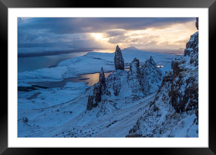 Old man of Storr in winter on the isle of skye, scotland Framed Mounted Print by MIKE HUTTON