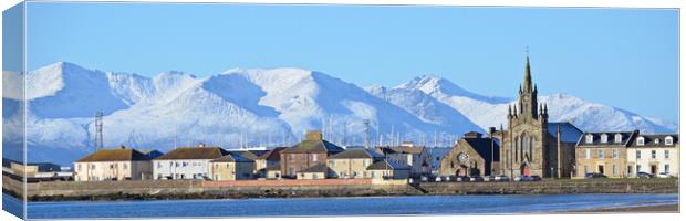 Ardrossan shorefront and Arran`s mountains Canvas Print by Allan Durward Photography