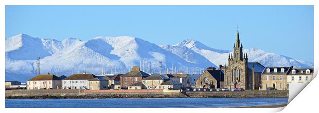 Ardrossan shorefront and Arran`s mountains Print by Allan Durward Photography