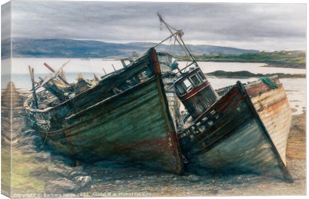 Isle of Mull Scotland Salen Boat Wrecks   Canvas Print by Barbara Jones