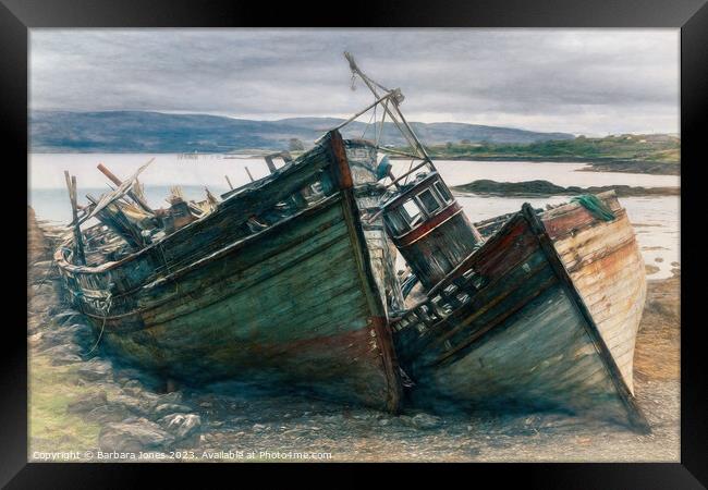 Isle of Mull Scotland Salen Boat Wrecks   Framed Print by Barbara Jones