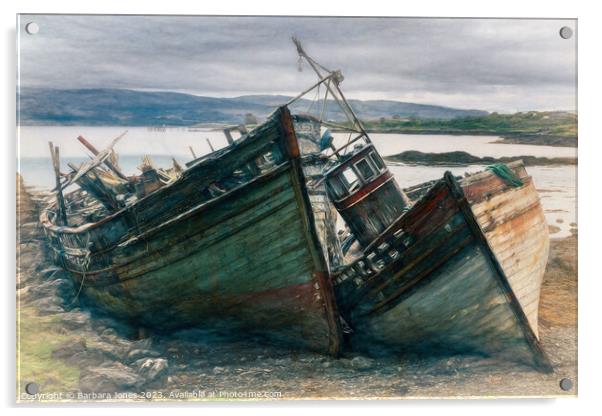 Isle of Mull Scotland Salen Boat Wrecks   Acrylic by Barbara Jones