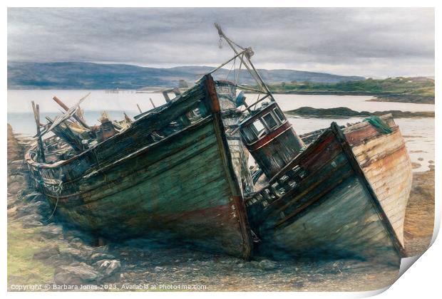 Isle of Mull Scotland Salen Boat Wrecks   Print by Barbara Jones