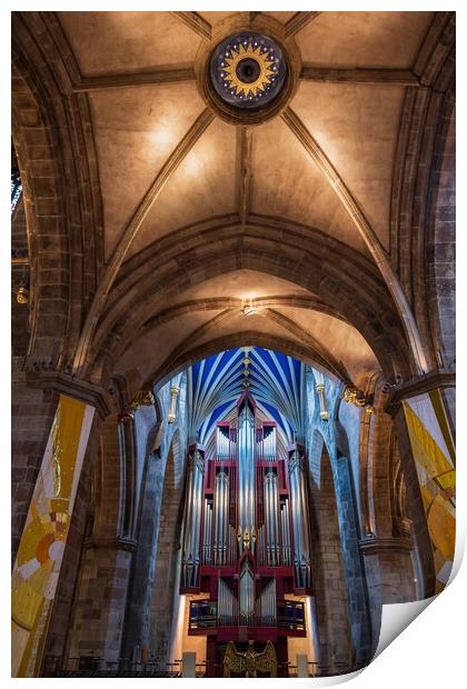 Pipe Organ and Rib Vault in St Giles Cathedral in Edinburgh Print by Artur Bogacki