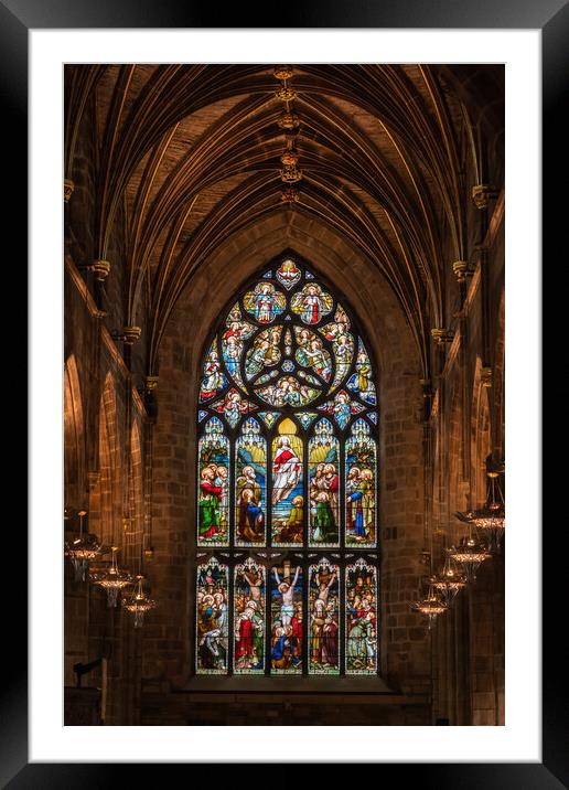 Crucifixion and Ascension of Jesus Stained Glass in St Giles Cat Framed Mounted Print by Artur Bogacki