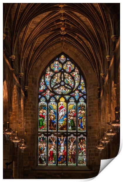 Crucifixion and Ascension of Jesus Stained Glass in St Giles Cat Print by Artur Bogacki