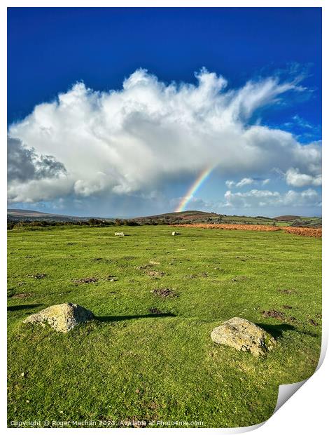 Dartmoor's rainbow sky Print by Roger Mechan