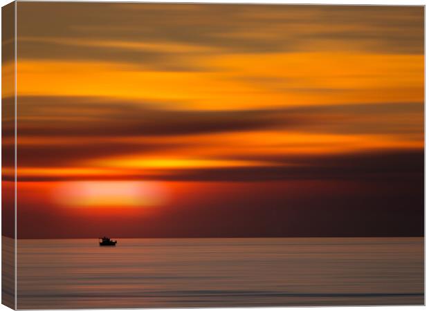 Boat on the horizon with sunrise (Horizon Dreams) Canvas Print by Martyn Large