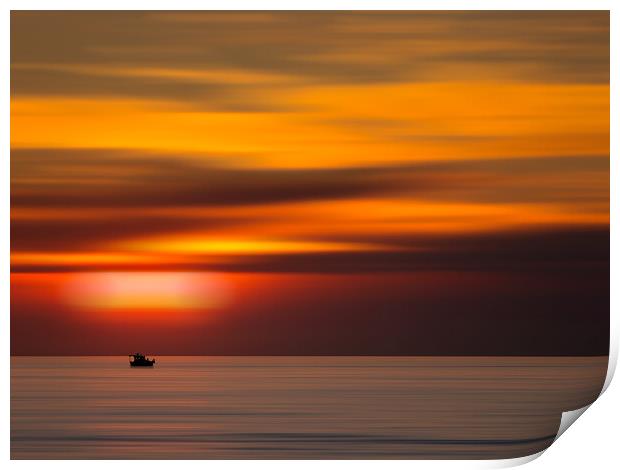 Boat on the horizon with sunrise (Horizon Dreams) Print by Martyn Large