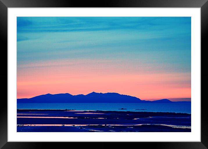 Arran and her mountains silhouetted at sunset Framed Mounted Print by Allan Durward Photography
