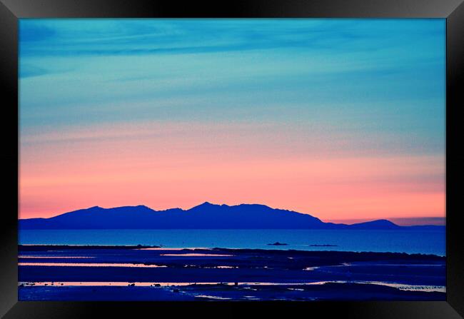 Arran and her mountains silhouetted at sunset Framed Print by Allan Durward Photography