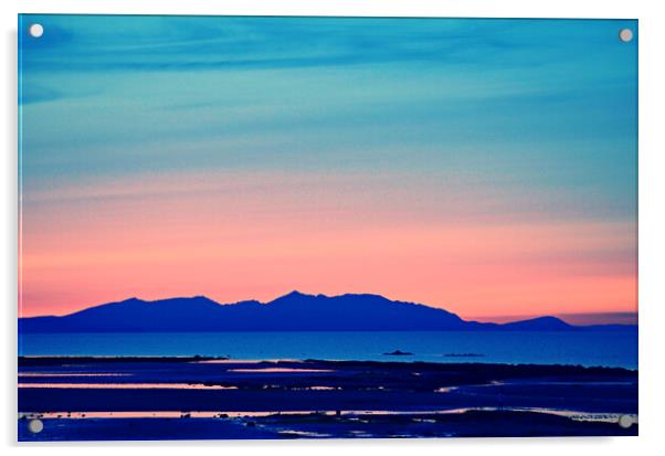 Arran and her mountains silhouetted at sunset Acrylic by Allan Durward Photography