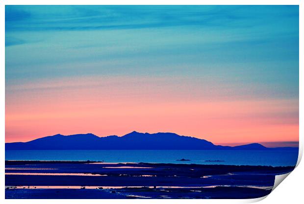 Arran and her mountains silhouetted at sunset Print by Allan Durward Photography