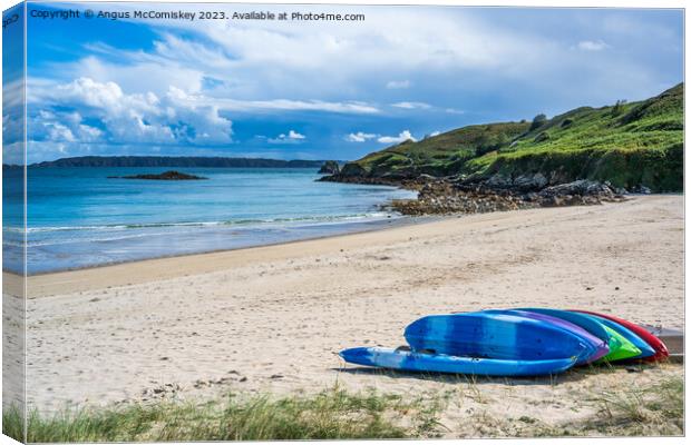 Paddle boards on Shell Beach on Herm Island Canvas Print by Angus McComiskey