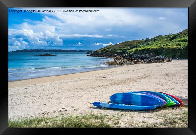 Paddle boards on Shell Beach on Herm Island Framed Print by Angus McComiskey