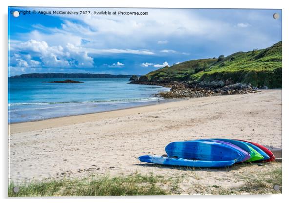 Paddle boards on Shell Beach on Herm Island Acrylic by Angus McComiskey