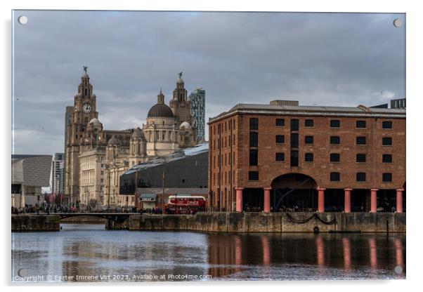Royal Liver Building and Royal Albert Dock in Liverpool Acrylic by Eszter Imrene Virt