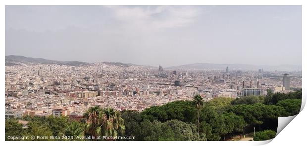 Barcelona view from Montjuic Mountain Print by Florin Bota