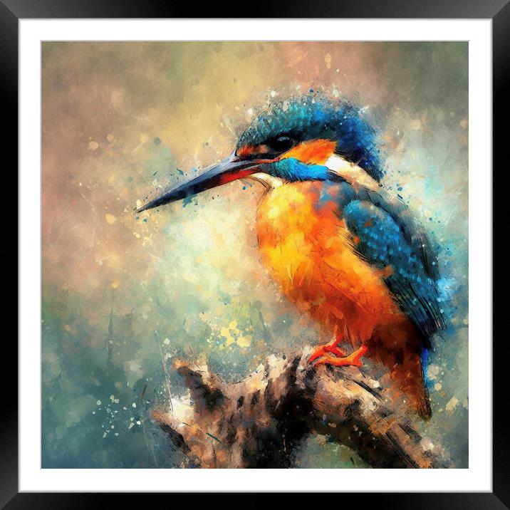 kingfisher,watercolour Framed Mounted Print by kathy white