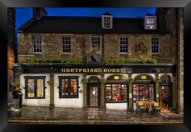Greyfriars Bobby Bar at Night in Edinburgh Framed Print by Artur Bogacki