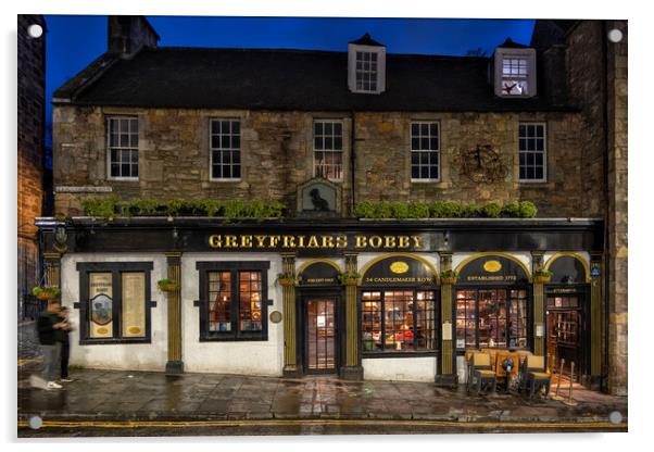Greyfriars Bobby Bar at Night in Edinburgh Acrylic by Artur Bogacki