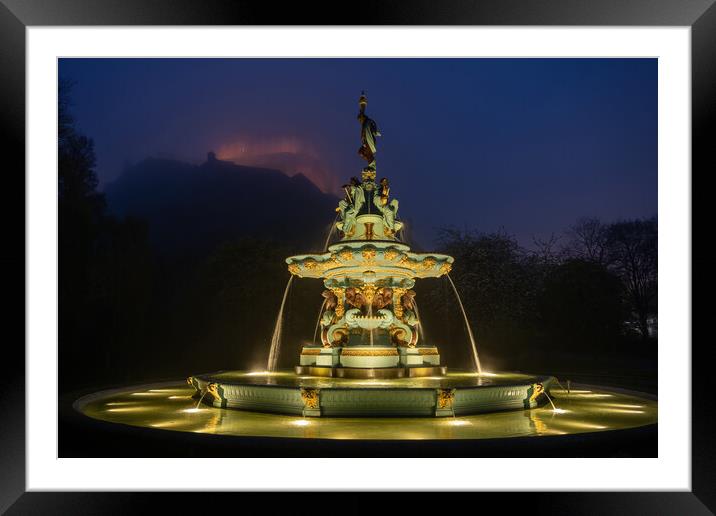 Ross Fountain By Night In Edinburgh Framed Mounted Print by Artur Bogacki