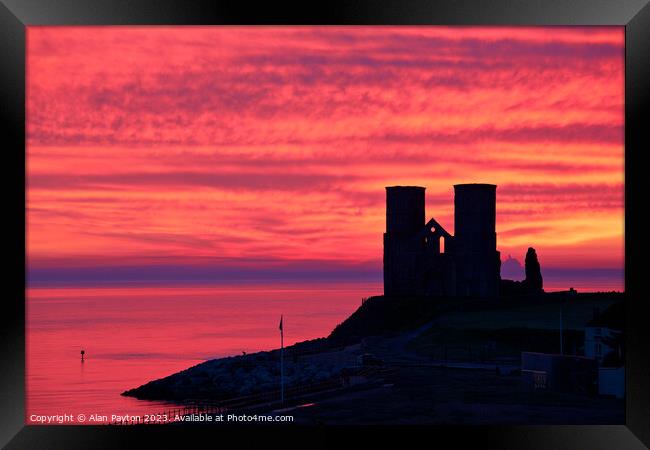 Red Sky in the morning - Sunrise at Reculver Framed Print by Alan Payton