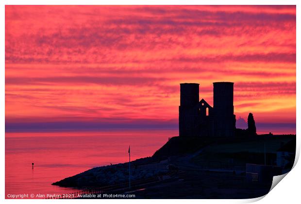 Red Sky in the morning - Sunrise at Reculver Print by Alan Payton