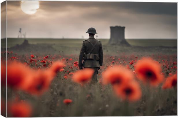Soldier Poppy Field lest we forget Canvas Print by Picture Wizard