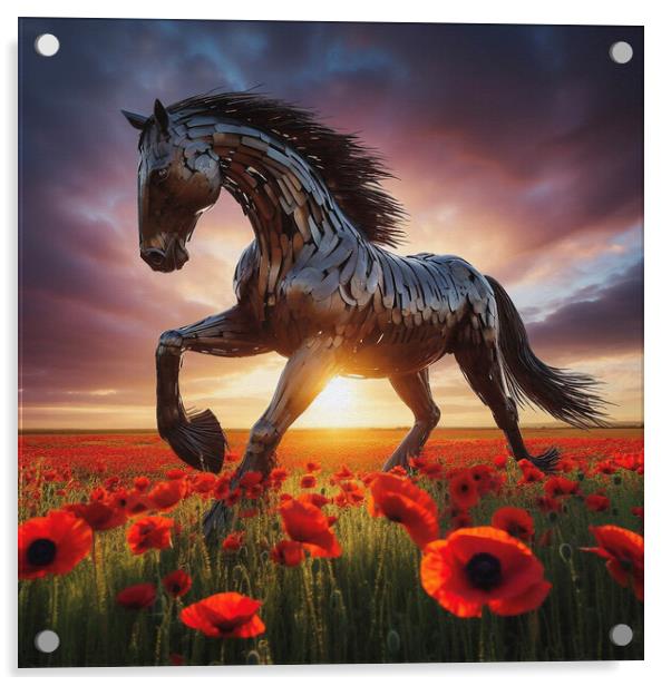 war horse in a poppy field Acrylic by kathy white