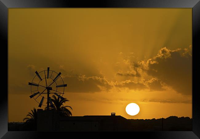 Mallorcan Windmill Sunset Framed Print by Kevin Tate
