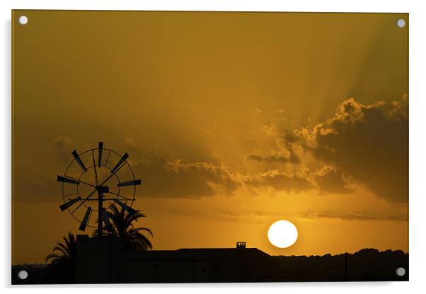 Mallorcan Windmill Sunset Acrylic by Kevin Tate