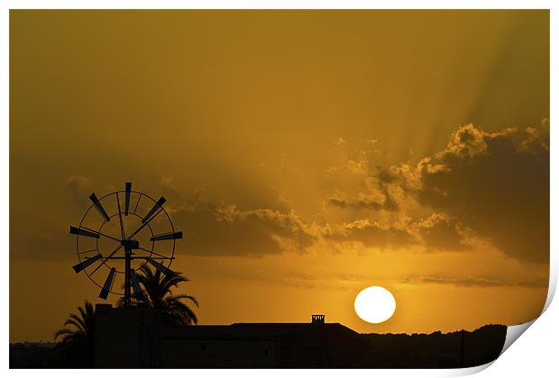 Mallorcan Windmill Sunset Print by Kevin Tate